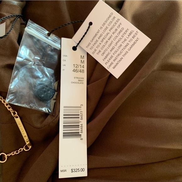 nwt Elie Tahari Faux Leather Jacket Belted Button Down Coat Brown Size Medium - Picture 7 of 16